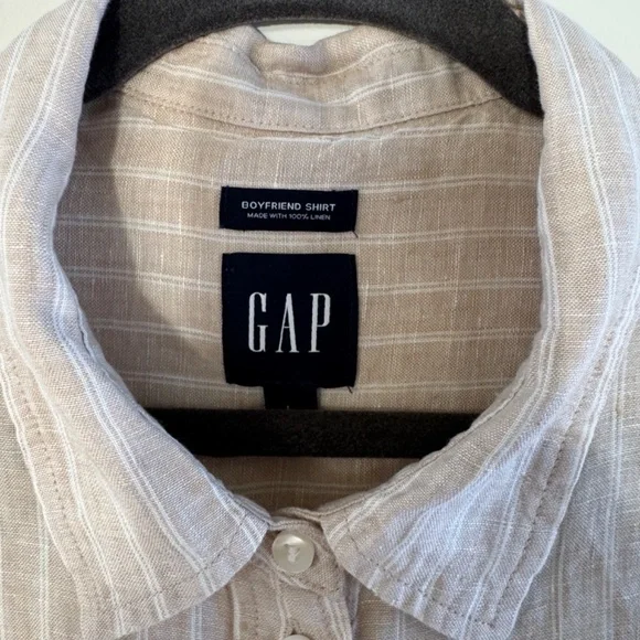 GAP - 100% Linen - Boyfriend Shirt - Neutral Stripe - M - Picture 2 of 5